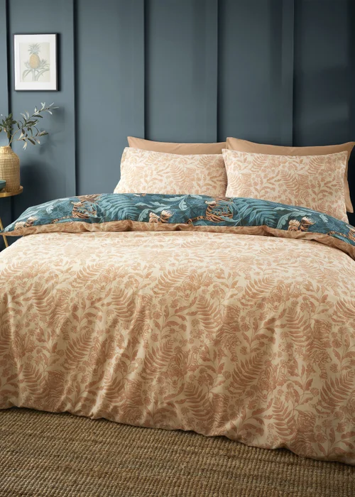 Catherine Lansfield Tropic Tiger Leaf Reversible Duvet Cover Set Green - Single Image 2