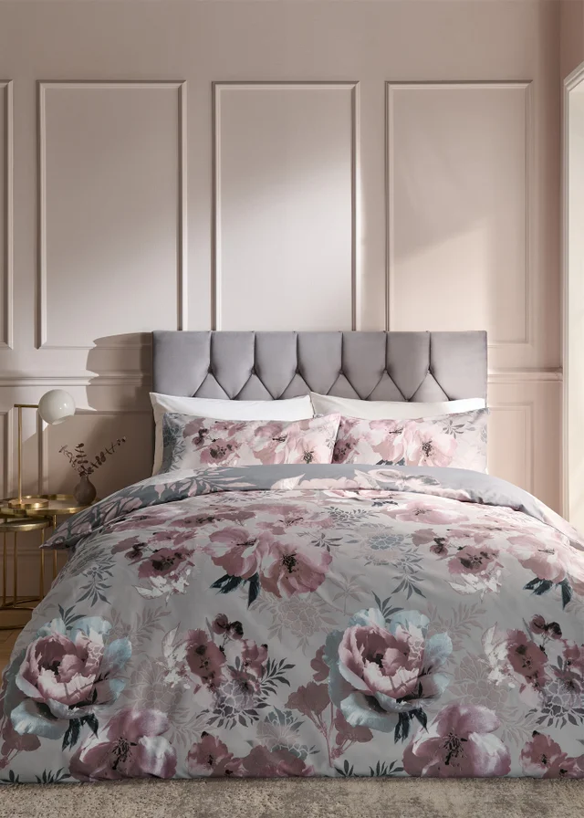Catherine Lansfield Dramatic Floral Reversible Duvet Cover Set Grey