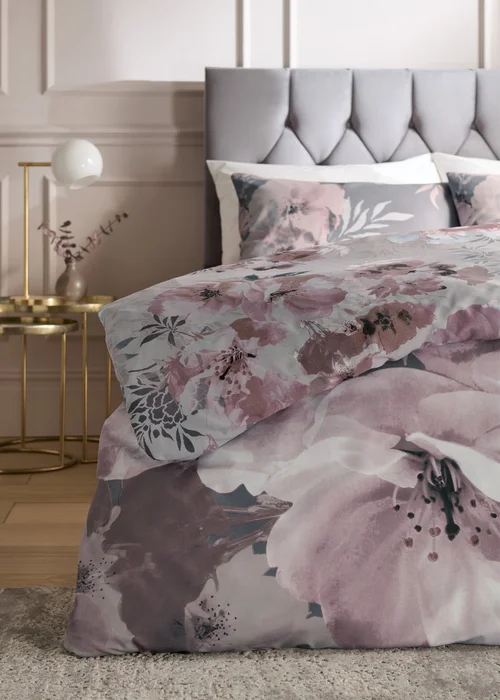 Catherine Lansfield Dramatic Floral Reversible Duvet Cover Set Grey - Single Image 4