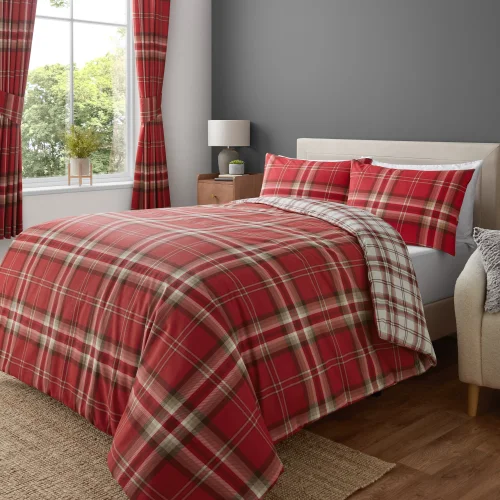 Catherine Lansfield Red Kelso Check Lined Pencil Pleat Curtains Two Panels - 66W X 72D (168x183cm) Image 3