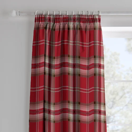 Catherine Lansfield Red Kelso Check Lined Pencil Pleat Curtains Two Panels - 66W X 72D (168x183cm) Image 2