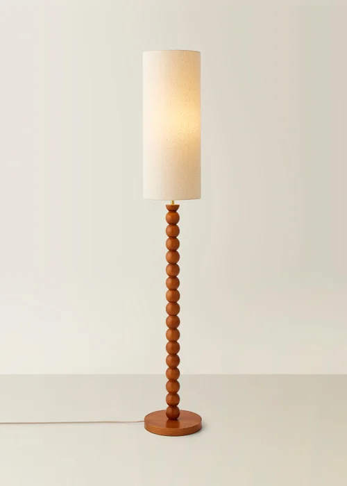 ValueLights Wyatt Linen Tall Lamp Shade Walnut Wood Bobbin Floor Lamp - One Size Image 4