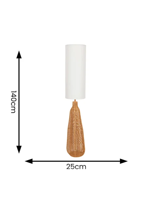 ValueLights Una White Tall Lamp Shade Rattan Midi Floor Lamp - One Size Image 6