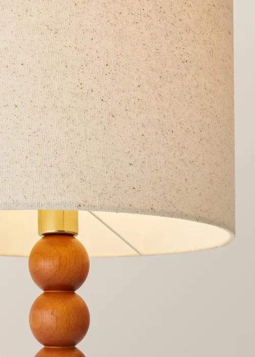 ValueLights Wyatt Linen Drum Lamp Shade Walnut Wood Bobbin Table Lamp - One Size Image 4