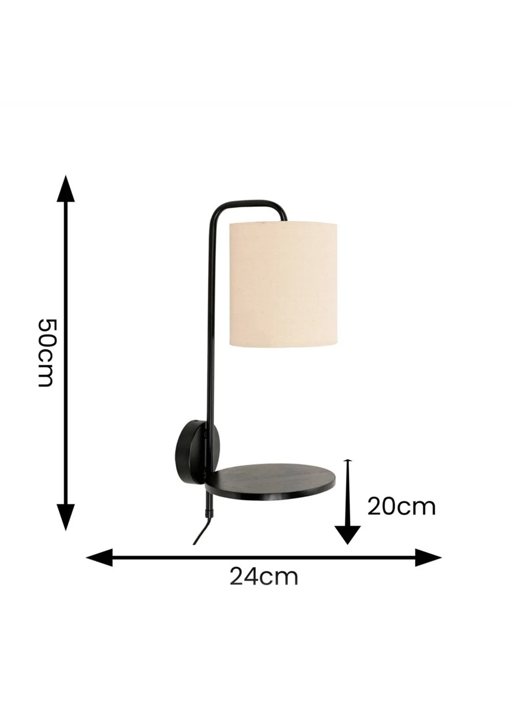 ValueLights Ryan Natural Linen Lamp Shade Metal Wall with Black Wood Shelf - One Size Image 6