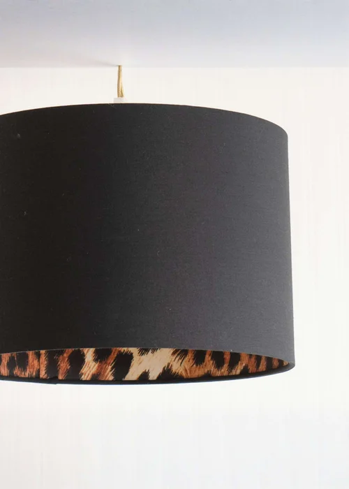 ValueLights Oasis Black Fabric with Leopard Print Inner Drum Ceiling Small Lamp Shade - One Size Image 4