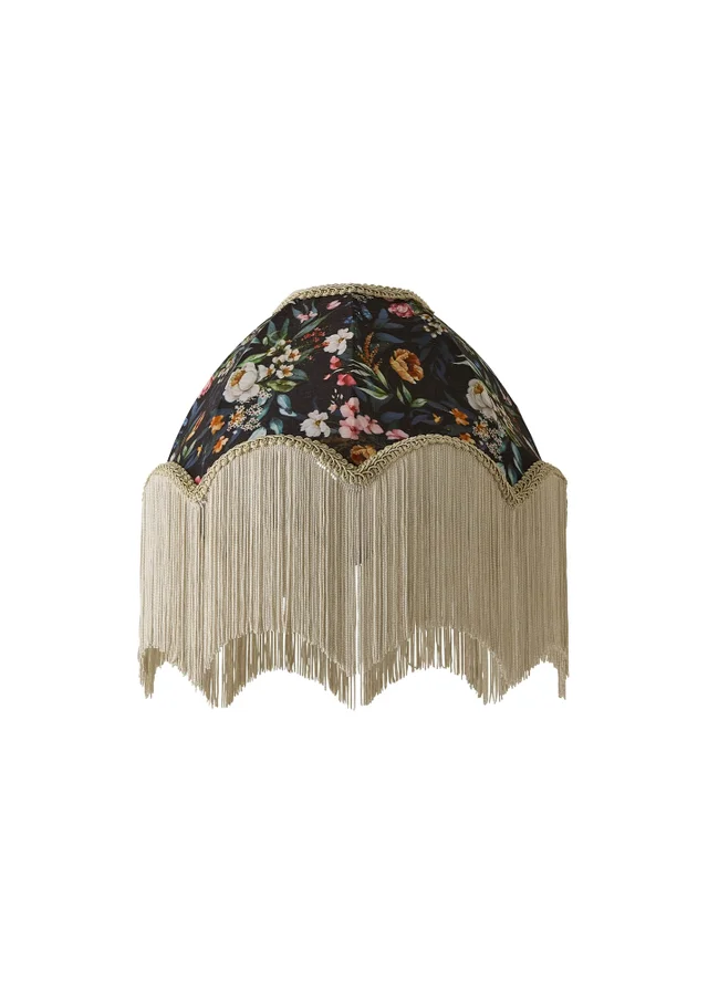ValueLights Peony Scalloped Floral Fabric Classic Lamp Shade with Cream Tassels