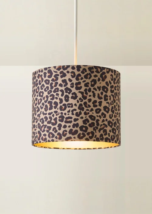 ValueLights Oasis Leopard Print Fabric with Inner Drum Ceiling Lamp Shade - One Size Image 1