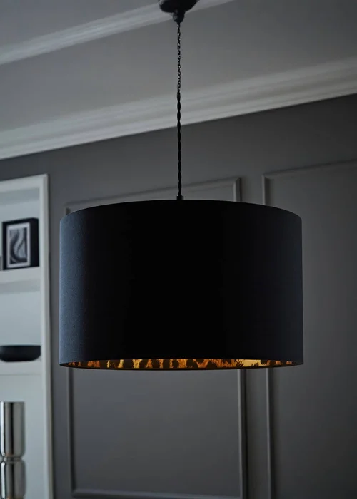 ValueLights Oasis Black Fabric with Leopard Print Inner Drum Ceiling Large Lamp Shade - One Size Image 1
