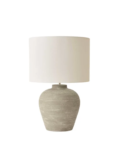 ValueLights Reid Linen Drum Shade Grey Ribbed Ceramic Large Table Lamp - One Size Image 3