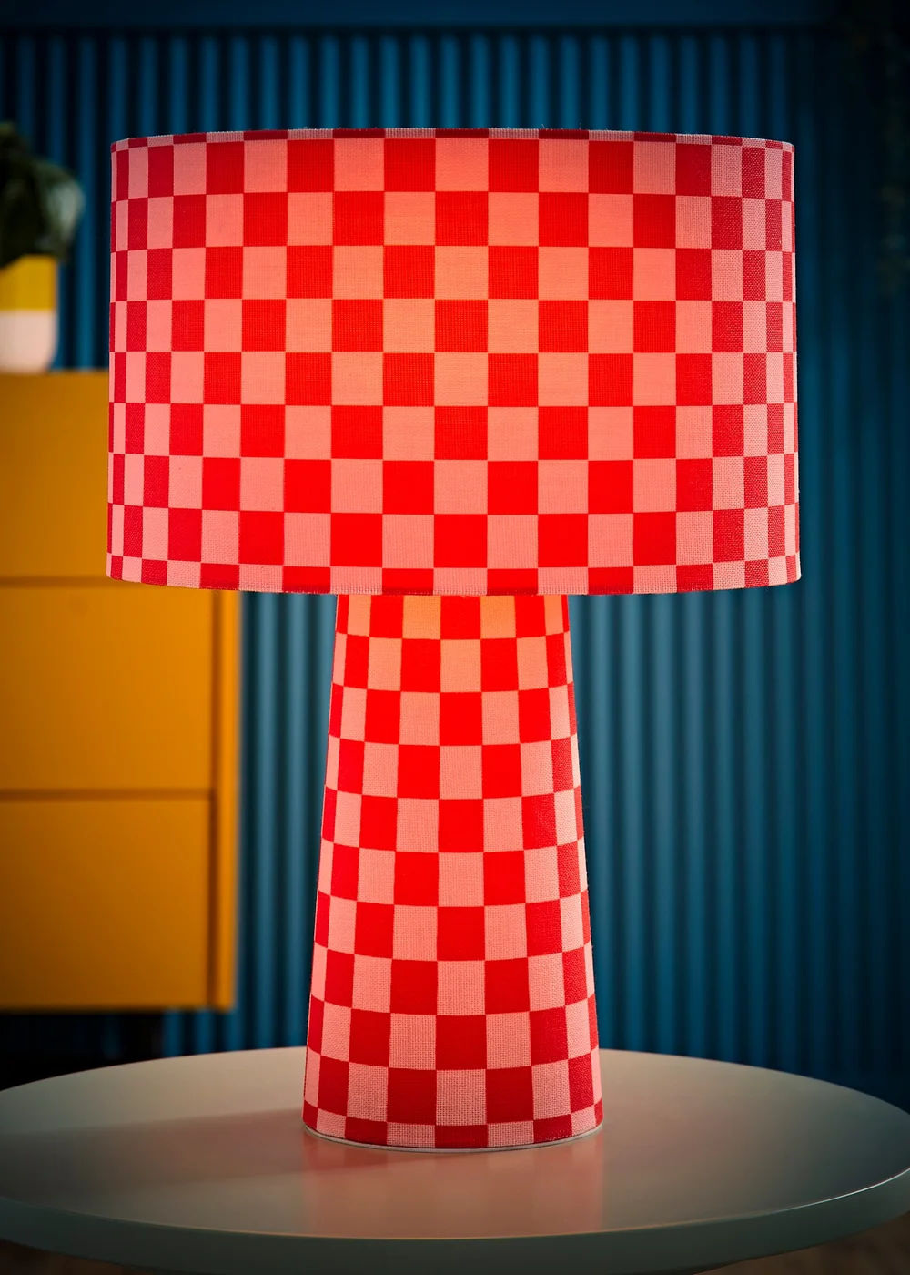 ValueLights Pritchard Pink Checkerboard Drum Shade Full Fabric Table Lamp - One Size Image 2