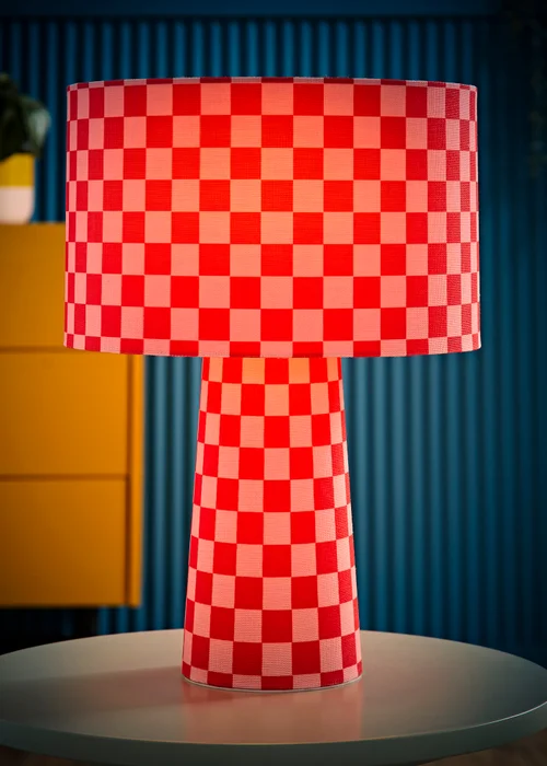 ValueLights Pritchard Pink Checkerboard Drum Shade Full Fabric Table Lamp - One Size Image 2