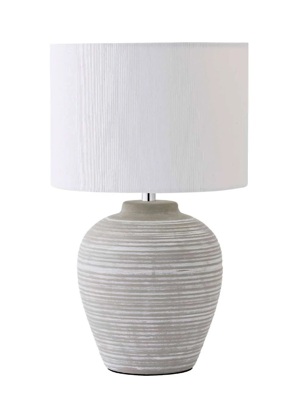 ValueLights Reid Linen Drum Lamp Shade Grey Ribbed Ceramic Small Table Lamp - One Size Image 4