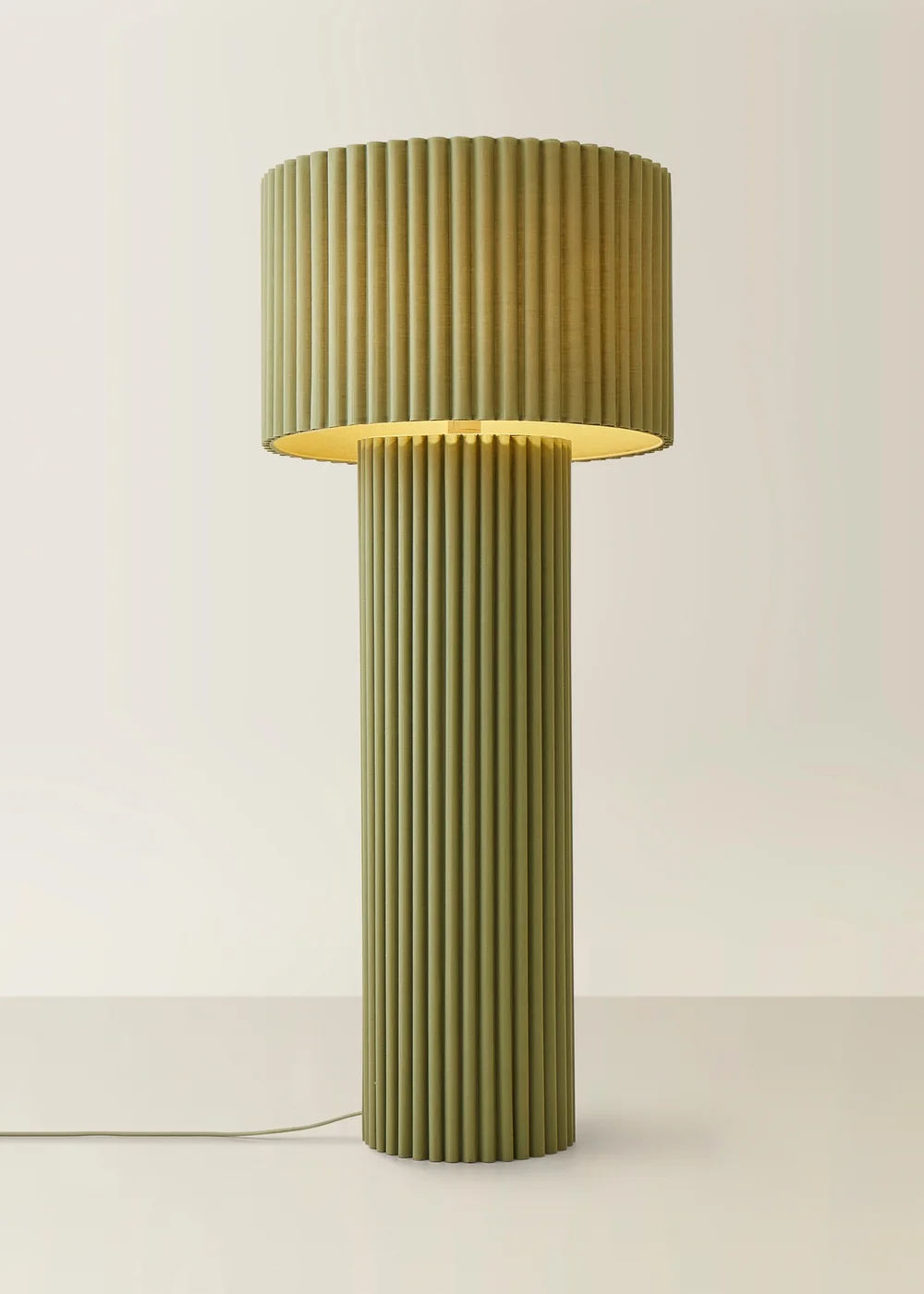 ValueLights Lenny Drum Lamp Shade Colour Drench Ribbed Fabric Midi Floor Lamp - One Size Image 4