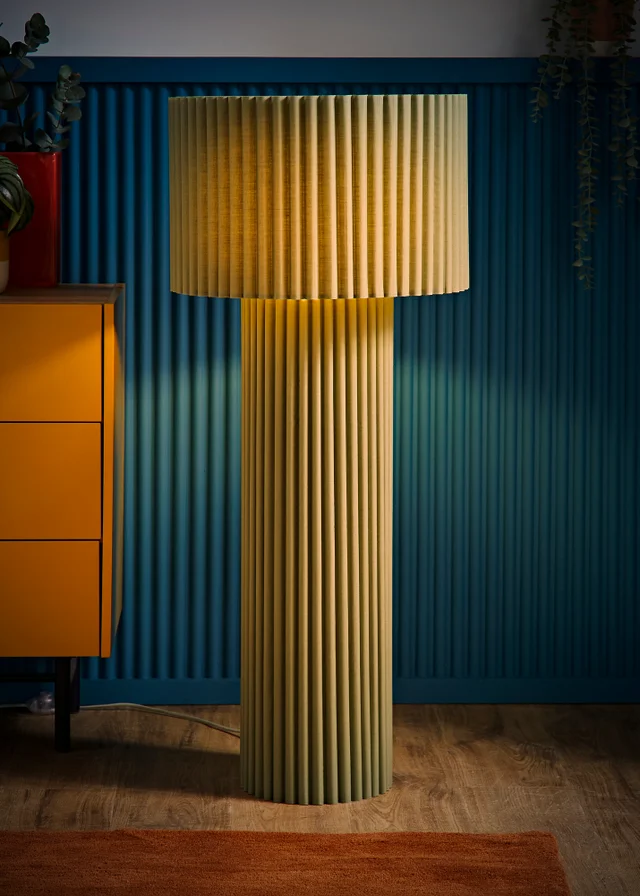 ValueLights Lenny Drum Lamp Shade Colour Drench Ribbed Fabric Midi Floor Lamp