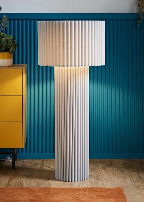 ValueLights Lenny Drum Lamp Shade Colour Drench Ribbed Fabric Midi Floor Lamp - One Size Image 1