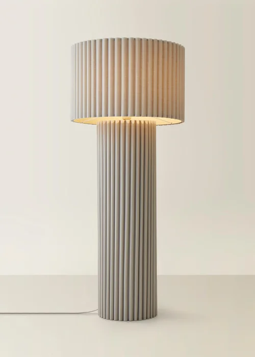 ValueLights Lenny Drum Lamp Shade Colour Drench Ribbed Fabric Midi Floor Lamp - One Size Image 5