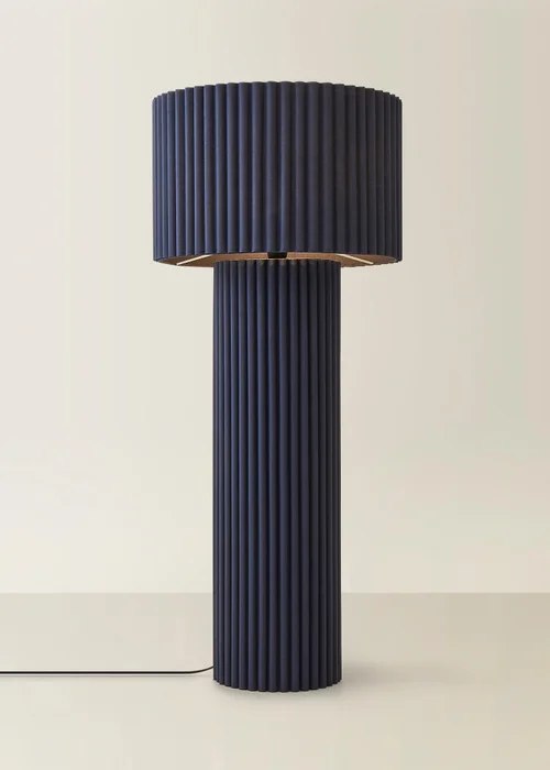 ValueLights Lenny Drum Lamp Shade Colour Drench Ribbed Fabric Midi Floor Lamp - One Size Image 4
