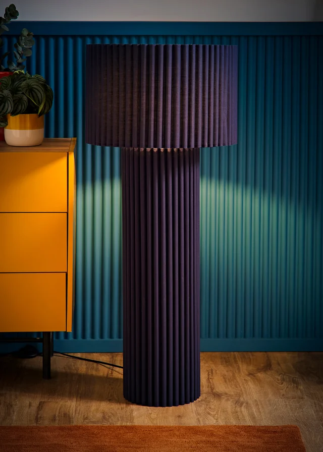 ValueLights Lenny Drum Lamp Shade Colour Drench Ribbed Fabric Midi Floor Lamp