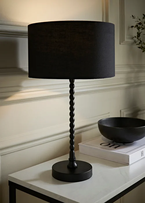 ValueLights Maeve Black Fabric Drum Lamp Shade Bobbin Bobble Table Lamp - One Size Image 1