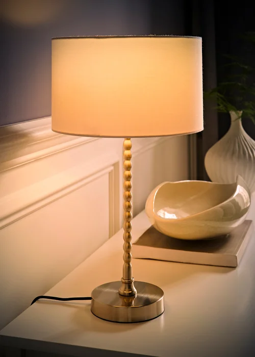 ValueLights Maeve Black Fabric Drum Lamp Shade Bobbin Bobble Table Lamp - One Size Image 2