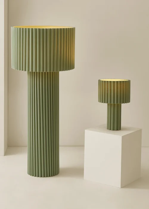 ValueLights Lenny Drum Lamp Shade Colour Drench Ribbed Full Fabric Table Lamp - One Size Image 5