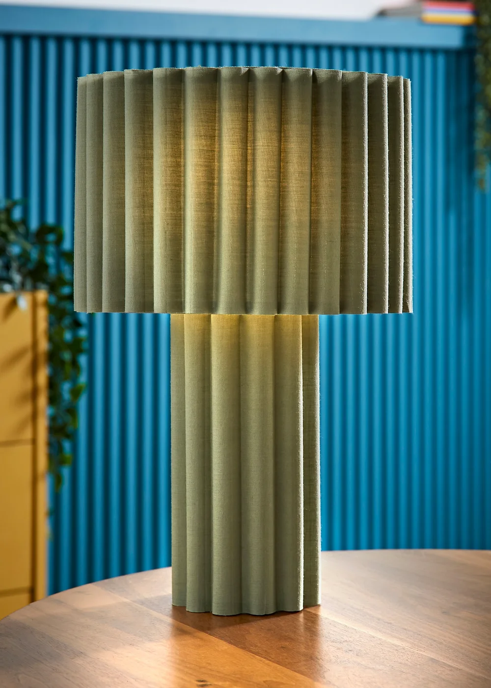 ValueLights Lenny Drum Lamp Shade Colour Drench Ribbed Full Fabric Table Lamp - One Size Image 1
