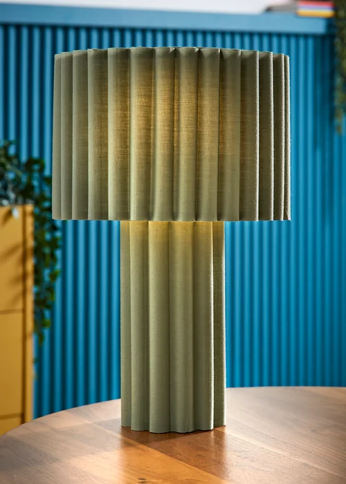 ValueLights Lenny Drum Lamp Shade Colour Drench Ribbed Full Fabric Table Lamp - One Size Image 1