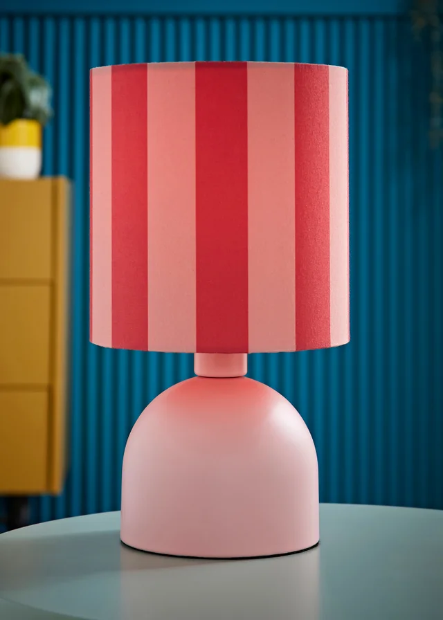 ValueLights Miley Pink Stripes Drum Lamp Shade Pale Pink Table Lamp