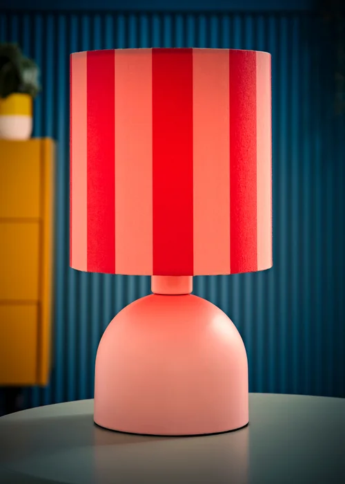 ValueLights Miley Pink Stripes Drum Lamp Shade Pale Pink Table Lamp - One Size Image 2