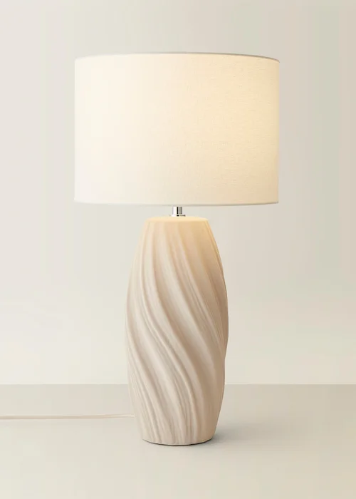 ValueLights Lydia Natural Linen Drum Lamp Shade Tall Swirl Matte Natural Table Lamp - One Size Image 3
