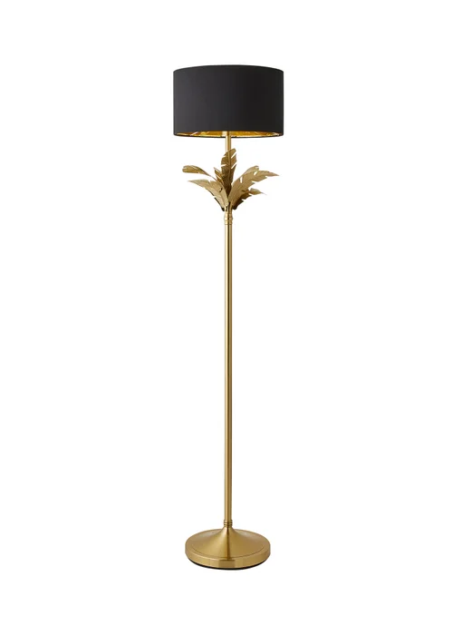 ValueLights Christina Black with Metallic Gold Drum Shade Gold Palm Leaf Floor Lamp - One Size Image 6