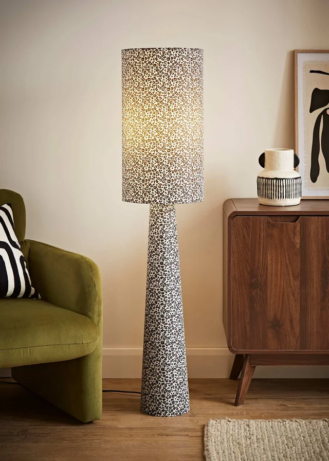 ValueLights Bertie Leopard Print Full Fabric Midi Floor Lamp