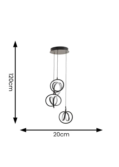 ValueLights Infinity Matte Black Loop Twirl 3 Way Cluster Drop LED Ceiling Pendant Light - One Size Image 5