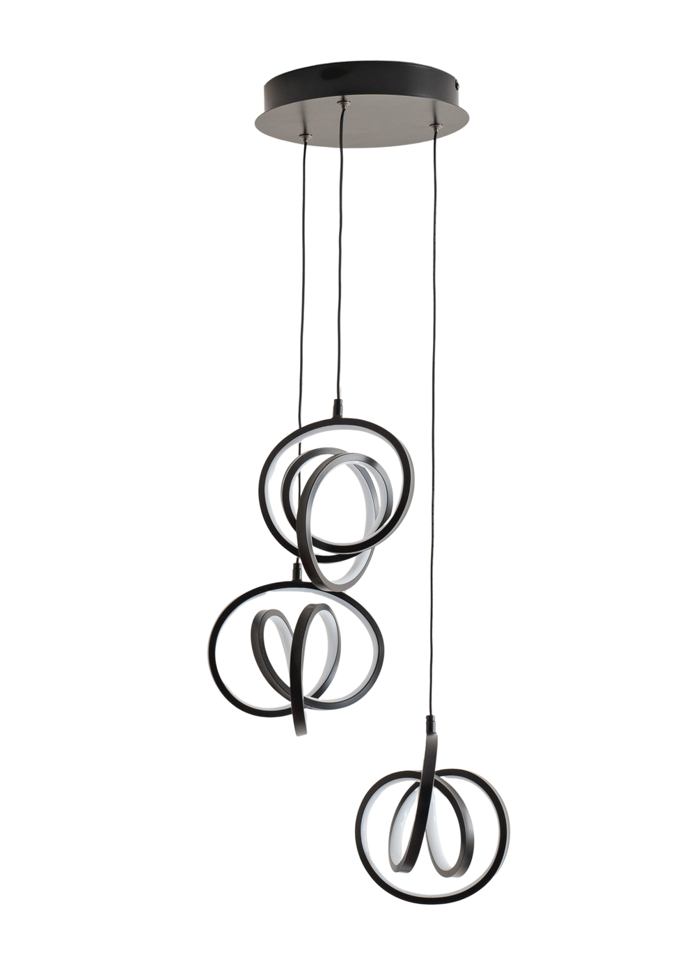ValueLights Infinity Matte Black Loop Twirl 3 Way Cluster Drop LED Ceiling Pendant Light - One Size Image 3