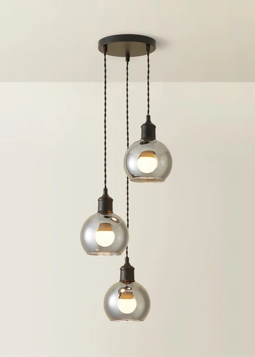 ValueLights Bellamy Smoked Glass Globe 3 Drop Cluster Matte Black Ceiling Pendant Light - One Size Image 3
