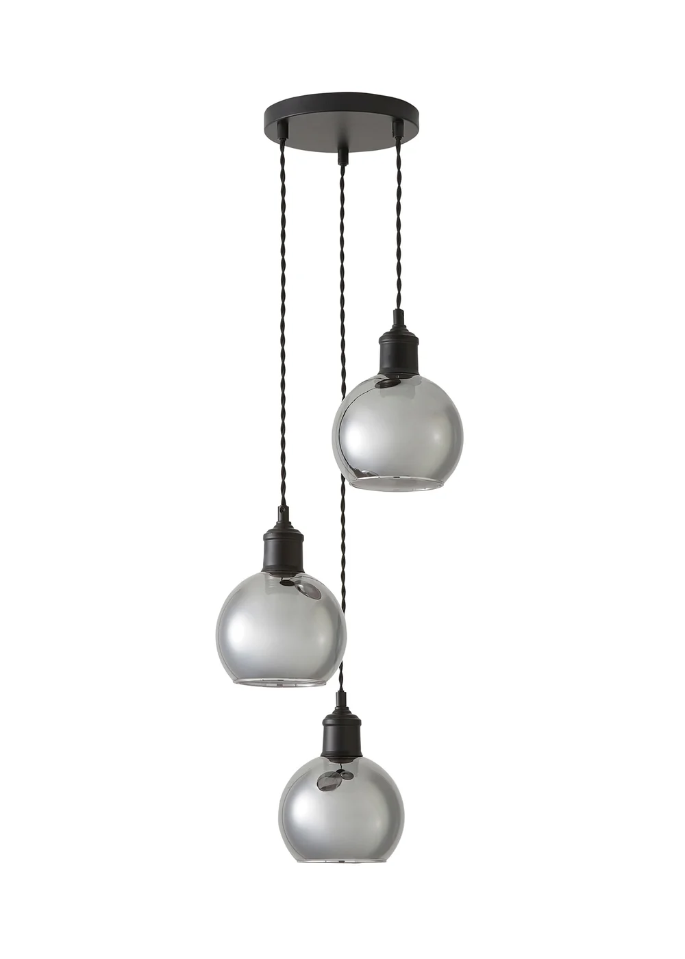 ValueLights Bellamy Smoked Glass Globe 3 Drop Cluster Matte Black Ceiling Pendant Light - One Size Image 4