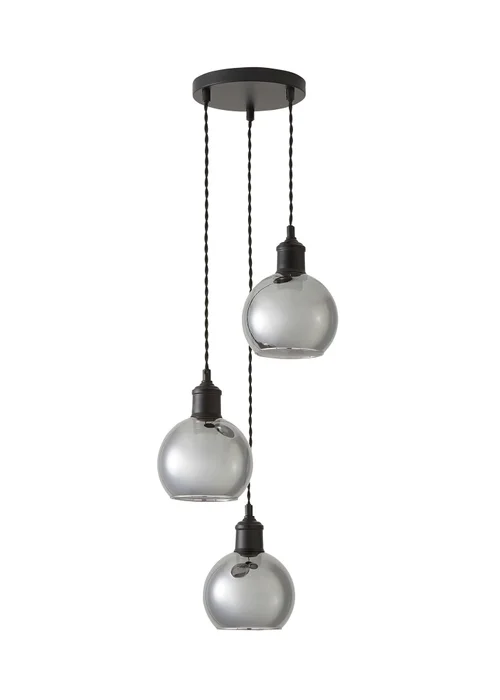 ValueLights Bellamy Smoked Glass Globe 3 Drop Cluster Matte Black Ceiling Pendant Light - One Size Image 4