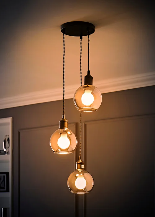 ValueLights Bellamy Smoked Glass Globe 3 Drop Cluster Matte Black Ceiling Pendant Light - One Size Image 2