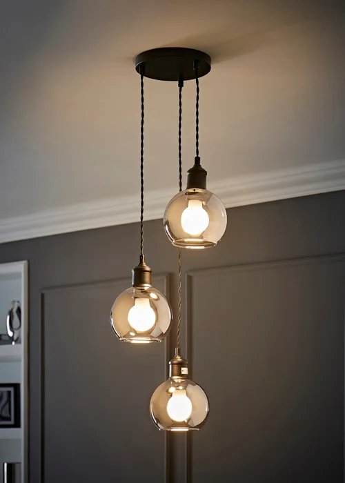 ValueLights Bellamy Smoked Glass Globe 3 Drop Cluster Matte Black Ceiling Pendant Light - One Size Image 1