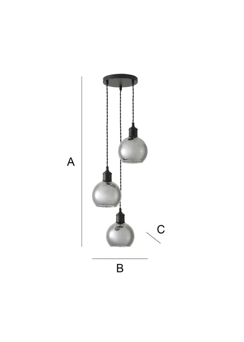 ValueLights Bellamy Smoked Glass Globe 3 Drop Cluster Matte Black Ceiling Pendant Light - One Size Image 6