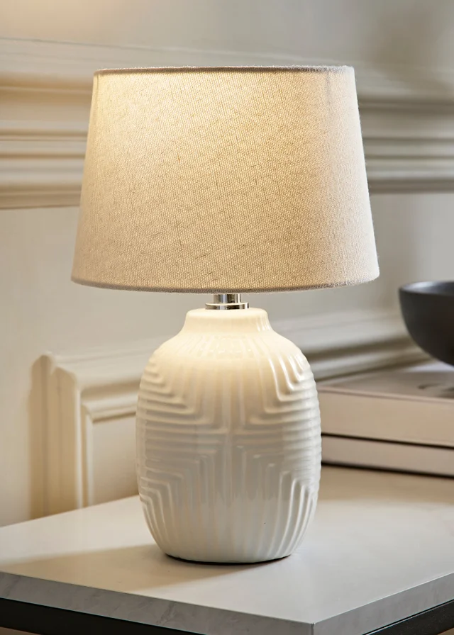 ValueLights Harrison Tapered Lamp Shade Geometric Ribbed Pattern Gloss Small Table Lamp