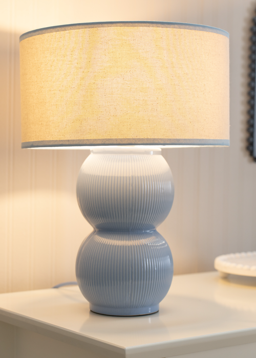 ValueLights Gemma Linen with Trim Drum Lamp Shade Stacked Ribbed Glazed Table Lamp - One Size Image 2