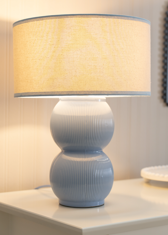 ValueLights Gemma Linen with Trim Drum Lamp Shade Stacked Ribbed Glazed Table Lamp
