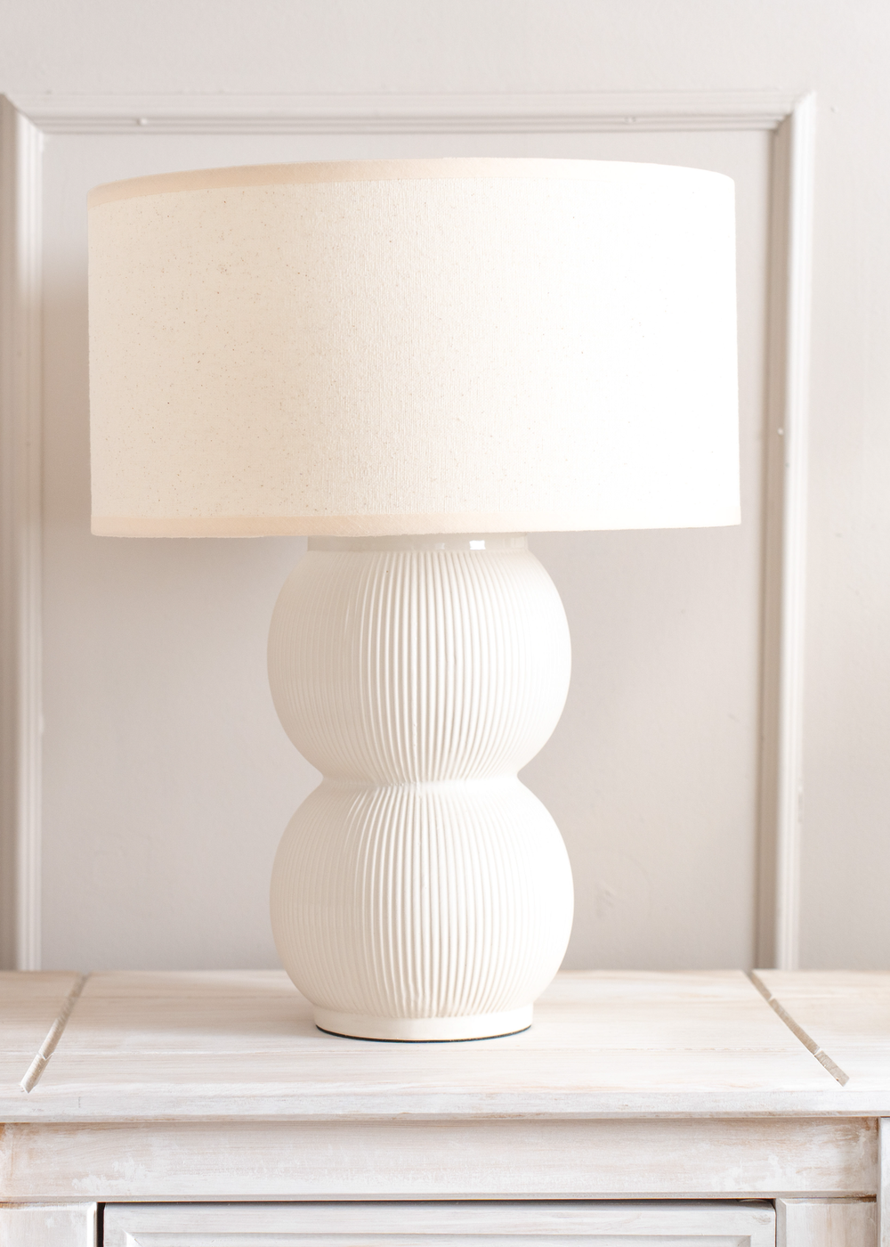 ValueLights Gemma Linen with Trim Drum Lamp Shade Stacked Ribbed Glazed Table Lamp - One Size Image 1