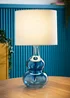 ValueLights Aida Natural Linen Tall Lamp Shade Blue Bubble Glass Table Lamp - One Size Image 1