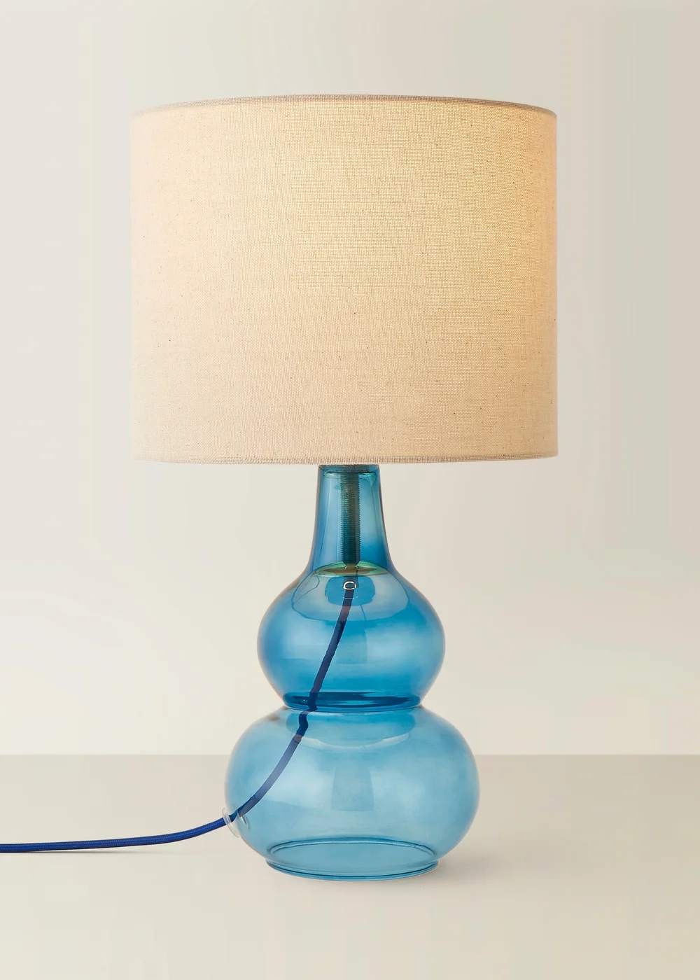 ValueLights Aida Natural Linen Tall Lamp Shade Blue Bubble Glass Table Lamp - One Size Image 3