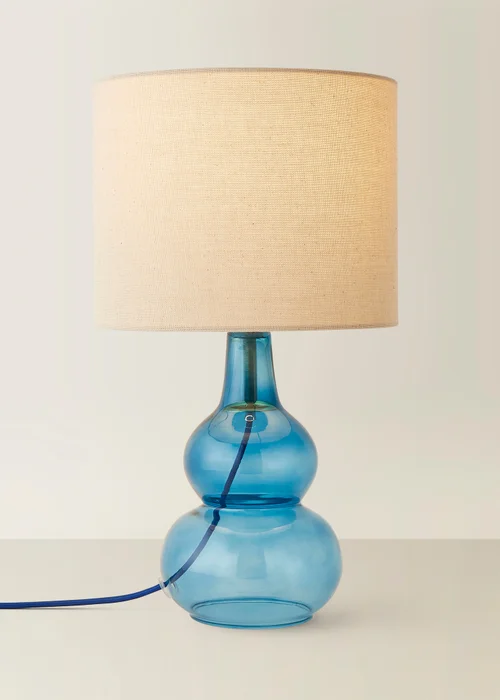 ValueLights Aida Natural Linen Tall Lamp Shade Blue Bubble Glass Table Lamp - One Size Image 3