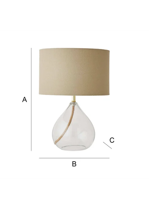 ValueLights Eloise Natural Linen Drum Shade Clear Glass Teardrop Table Lamp - One Size Image 6