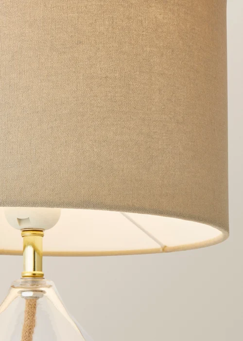 ValueLights Eloise Natural Linen Drum Shade Clear Glass Teardrop Table Lamp - One Size Image 4